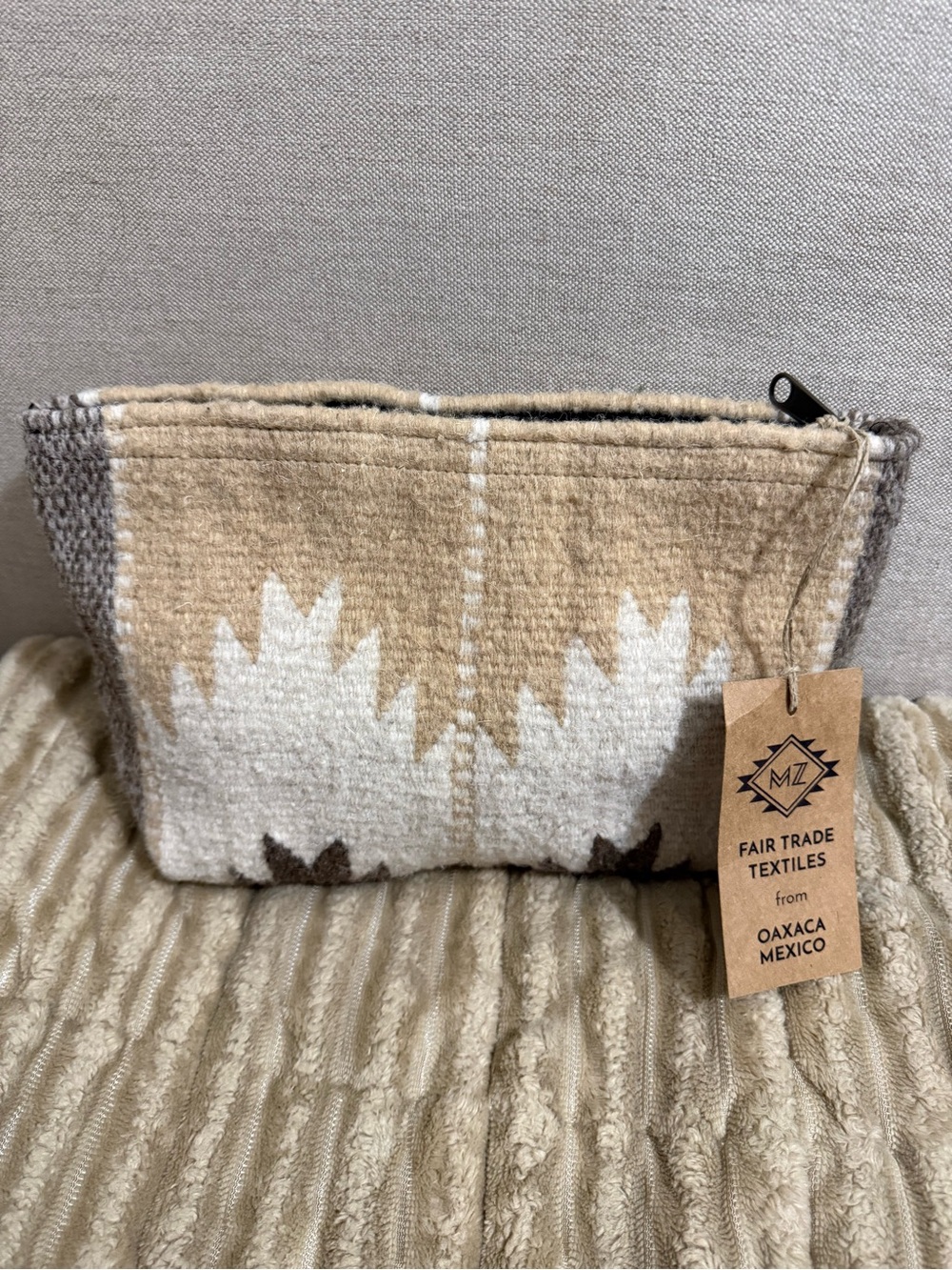 MZ Fair Trade Beige & White Woven Pouch